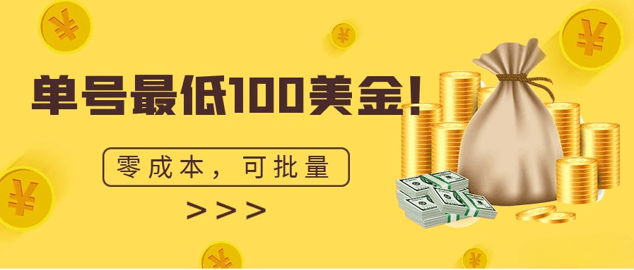 单号最低100美金，零成本，小白无脑操作。可复制，可扩大。/G1042期-久创网