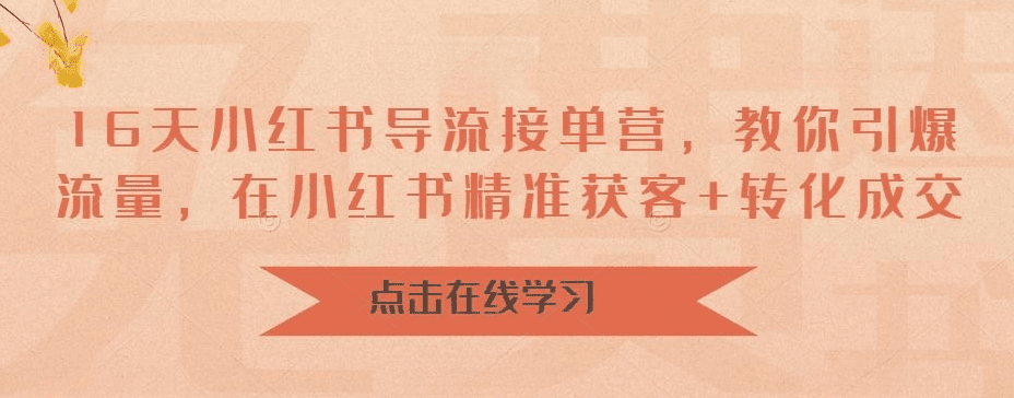 16天-小红书 导流接单营，教你引爆流量，在小红书精准获客+转化成交/G2250期-久创网