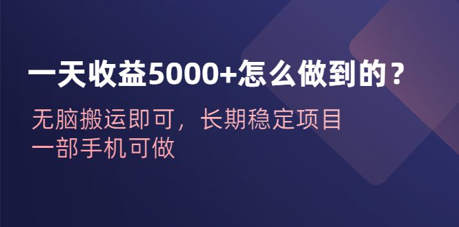 一天收益5000+怎么做到的?无脑搬运即可,长期稳定项目,一部手机可做/G2310期-1 一天收益5000+怎么做到的?无脑搬运即可,长期稳定项目,一部手机可做/G2310期-1