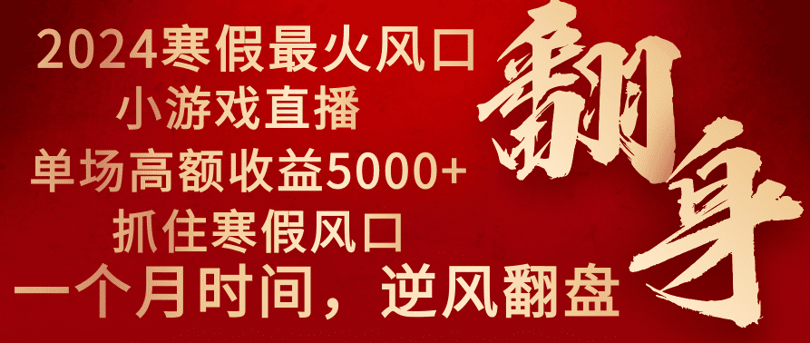 2024年最火寒假风口项目 小游戏直播 单场收益5000+抓住风口 一个月直接提车/P1110期