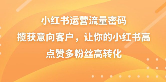 小红书运营流量密码,揽获意向客户,让你的小红书高点赞多粉丝高转化/P1112期