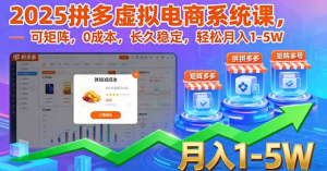 2025拼多多虚拟电商系统课，可矩阵，0成本，长久稳定，轻松月入1-5W-久创网