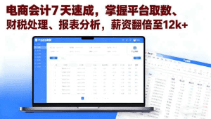 电商会计7天速成,掌握平台取数、财税处理、报表分析,薪资翻倍至12k+-久创网
