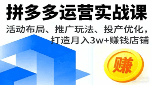 拼多多运营实战课,活动布局、推广玩法、投产优化,打造月入3w+赚钱店铺-久创网