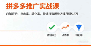 拼多多推广实战课,店铺评分、点击率、转化率,快速打造爆款店铺月赚5.8万-久创网