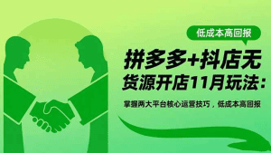 拼多多+抖店无货源开店11月玩法:掌握两大平台核心运营技巧,低成本高回报-久创网