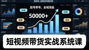 短视频带货实战系统课，起号养号、选品剪辑、全域测品，新手30天破局月佣金50000+-久创网